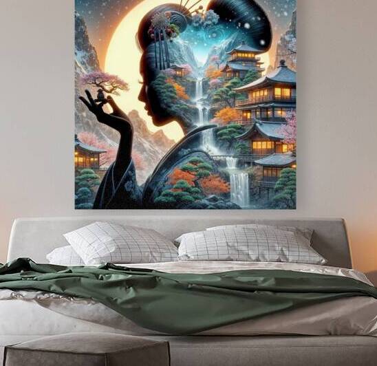 Whispers of Harmony - Surreal Geisha Art Print by Angela Cooper Hanley