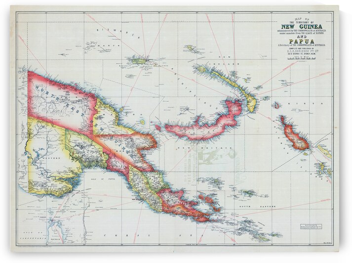 1930 Colonial Map of the Territory of New Guinea – Geographic and Administrative Divisions Under Australian Rule Showing Settlements Mountains and Coastal Features in the South Pacific by History In Your Home