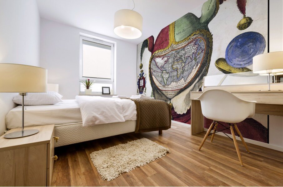 16th Century Fool’s Cap Map of the World – Renaissance Allegorical World Map Depicting the Globe as a Jester’s Head Symbolizing the Vanity of Human Knowledge and the Philosophical Spirit of the Age of Discovery Mural print