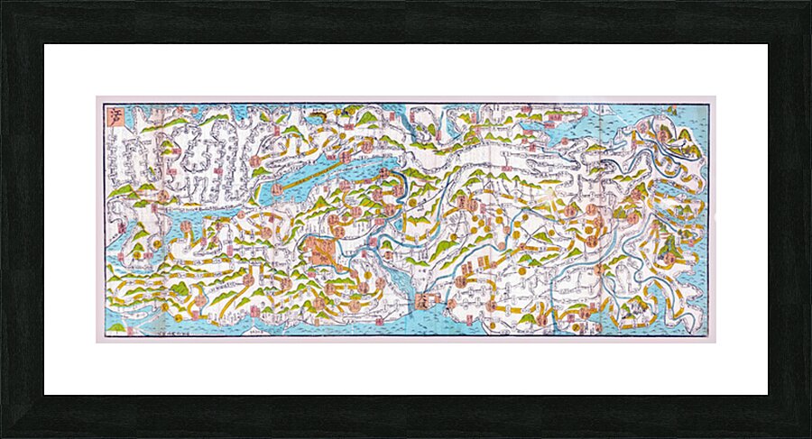 Pictorial Map of the Route of the Saigoku Kannon Buddhist Temple Pilgrimage – Detailed Illustrated Map Depicting Temples Sacred Sites Roads and Pilgrimage Pathways Across Japan Reflecting Religious and Cultural Geography Picture Frame print