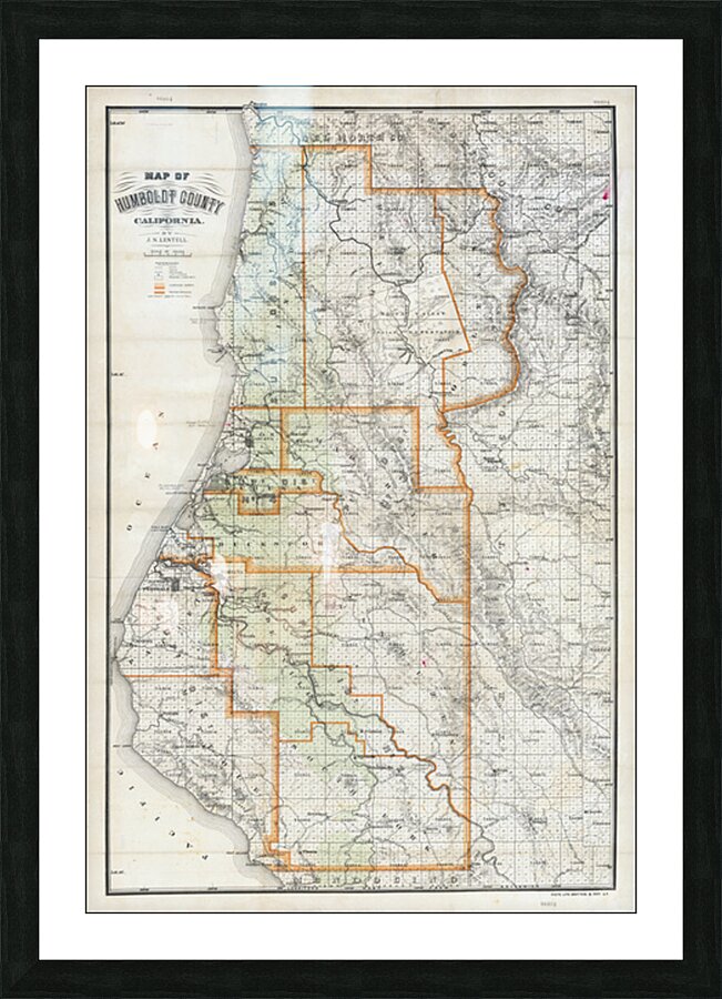 1909 Map of Humboldt County California – Early 20th-Century Regional Map Depicting Roads Settlements Rivers and Forest Areas Reflecting Logging Coastal Geography and Northern California’s Economic Development Picture Frame print