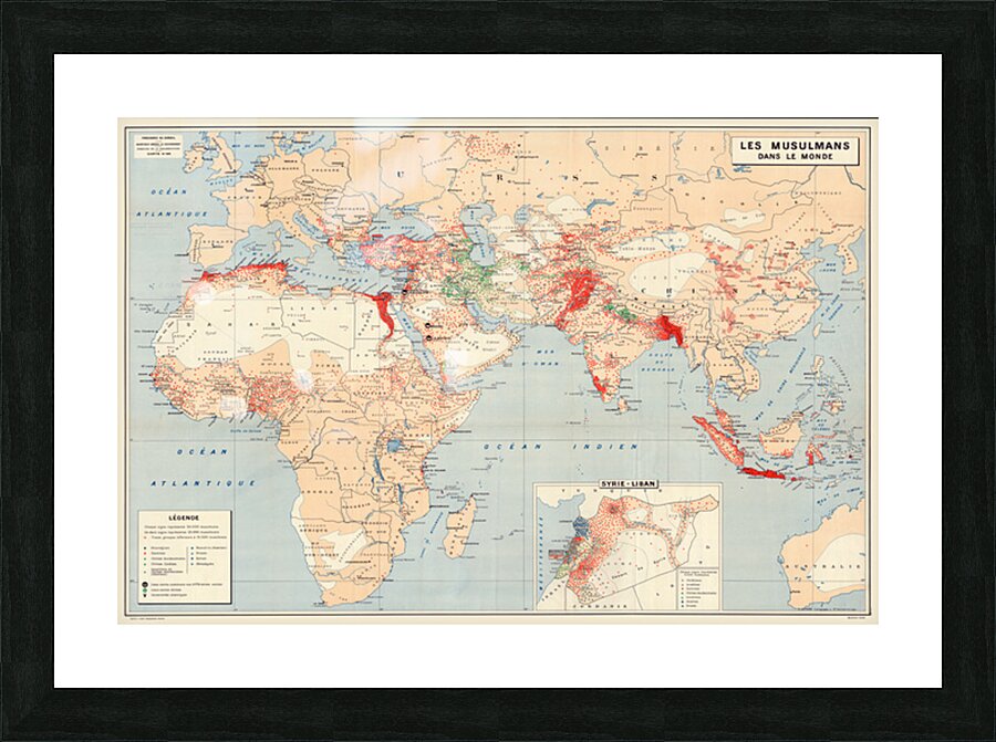Statistical Map of Muslim Population in Asia and Africa – Geographic and Demographic Map Depicting Regional Distribution Cultural Centers and Population Density Reflecting Religious and Ethnographic Studies of the Islamic World Picture Frame print
