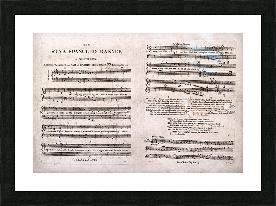 1814 Earliest Published Sheet Music for The Star-Spangled Banner by Francis Scott Key – Original Patriotic Publication Reflecting the War of 1812 Early American Music History and the Origins of the National Anthem Picture Frame print