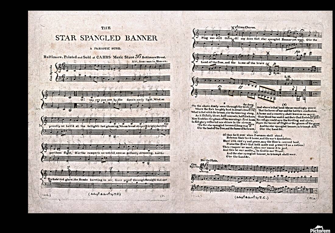 1814 Earliest Published Sheet Music for The Star-Spangled Banner by Francis Scott Key – Original Patriotic Publication Reflecting the War of 1812 Early American Music History and the Origins of the National Anthem Reproduction