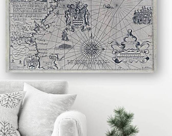1617 Captain John Smith Map of New England – Foundational Early Colonial Map Naming and Depicting the Northeastern Coastline of North America for English Exploration by History In Your Home