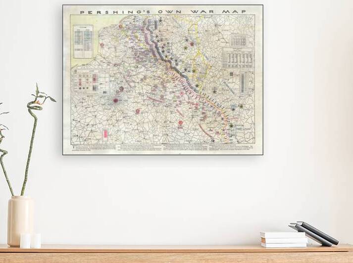 1918 Final Battlefield Map of World War I – General Pershing’s Official “Pershing’s Own” War Map Showing Key Allied Offensives German Retreats and the Western Front’s Concluding Campaigns in France by History In Your Home