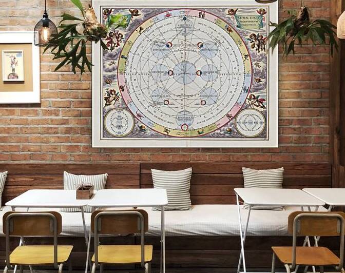 17th Century Cellarius Celestial Chart of Ptolemy’s Model of the Lunar Cycles – Engraving from Harmonia Macrocosmica Depicting Ancient Theories of the Moon’s Motion Phases and Eclipses in Classical Geocentric Astronomy by History In Your Home