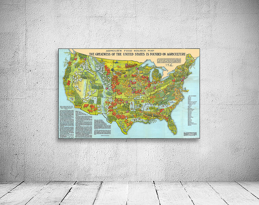 Pictorial Agriculture Map of the United States – Vintage Mid-20th ...