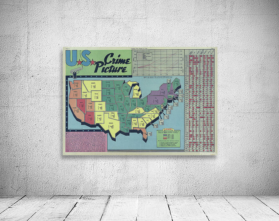 1947 Crime Map of the United States Showing Distribution of Criminal ...