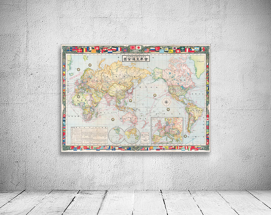 1910 Japanese Map of the World – Meiji-Era Global Map Highlighting ...
