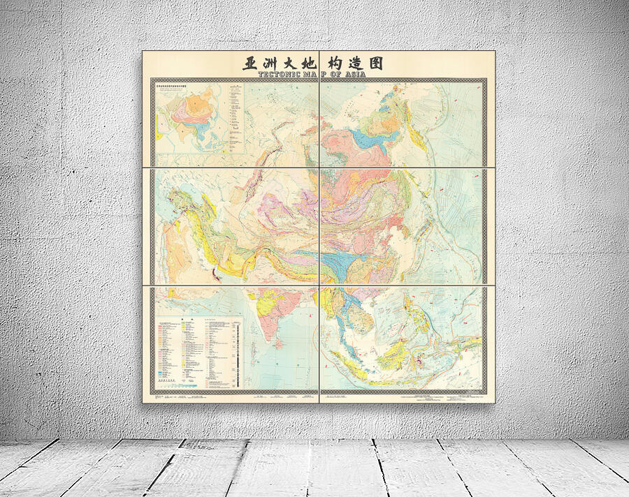 Geological Wall Map of Asia Showing Tectonic Structures Mountain Ranges ...