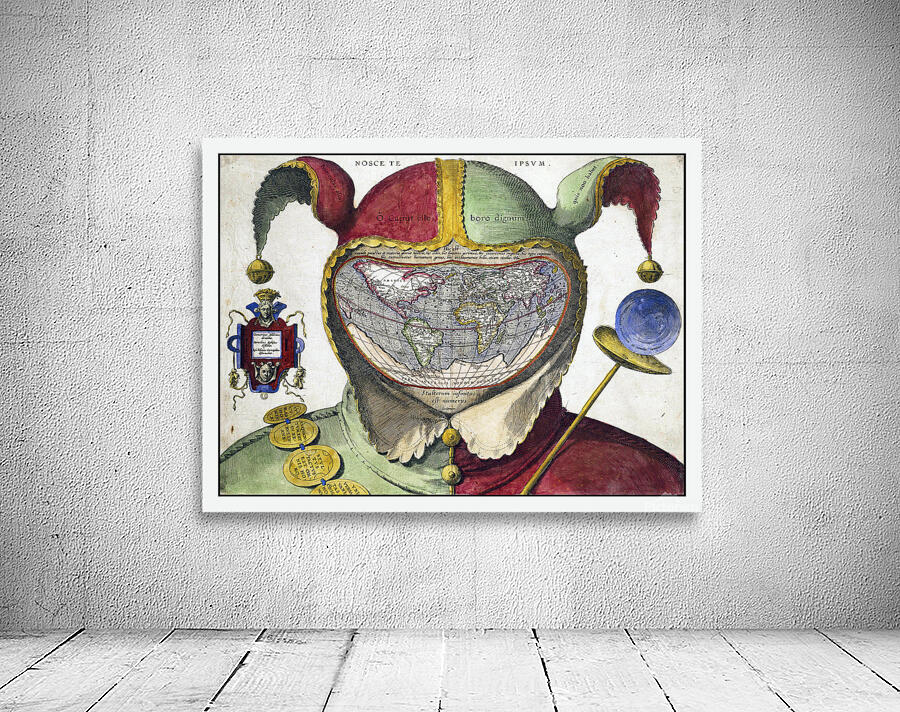 16th Century Fool’s Cap Map of the World – Renaissance Allegorical World Map Depicting the Globe as a Jester’s Head Symbolizing the Vanity of Human Knowledge and the Philosophical Spirit of the Age of Discovery Wall Preview