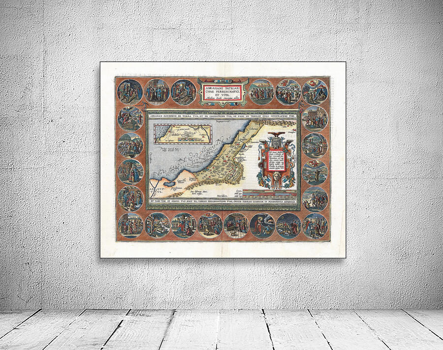 1608 Map of the Holy Land Depicting the Life of Abraham by Abraham Ortelius – Biblical Map Illustrating Sacred Geography Ancient Cities and Biblical Routes Across Canaan Judaea and the Near East in Ortelius’ Theological Atlas Wall Preview