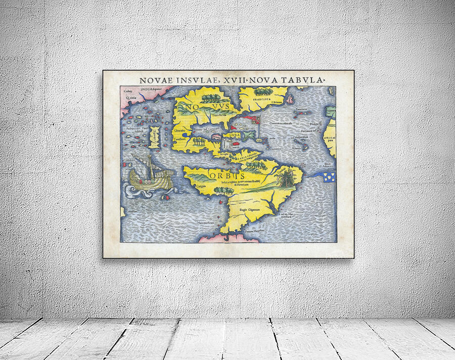 1540 Sebastian Munster Map of America – Renaissance Map Depicting North and South America Coastal Regions Rivers and Early European Knowledge of the New World Reflecting Cartography During the Age of Discovery Wall Preview