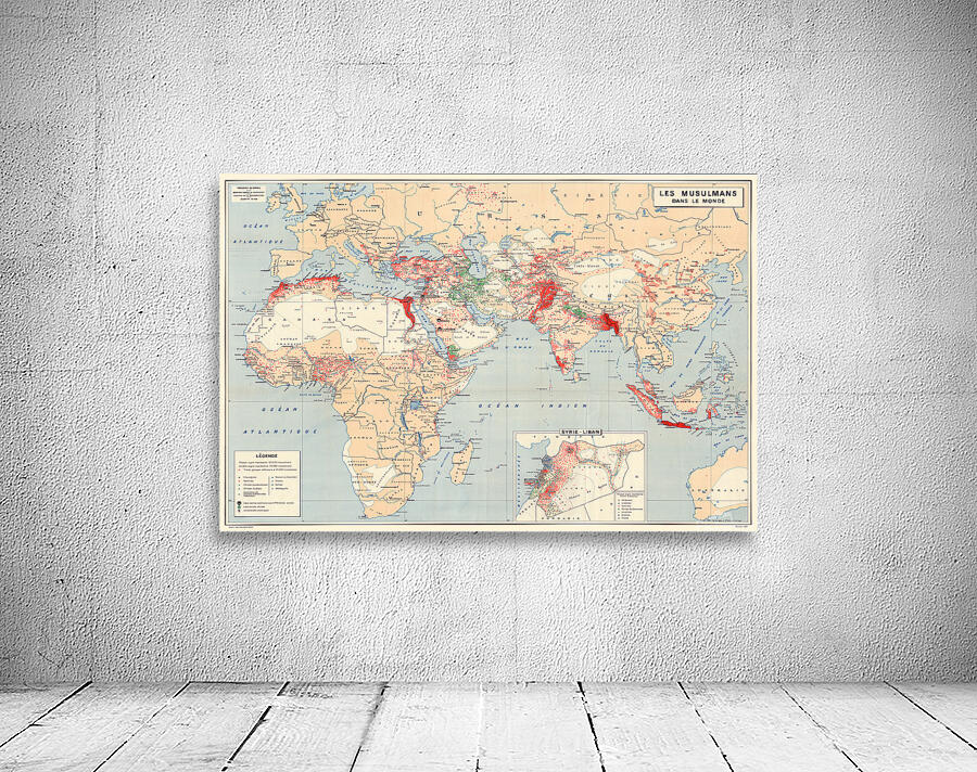 Statistical Map of Muslim Population in Asia and Africa – Geographic and Demographic Map Depicting Regional Distribution Cultural Centers and Population Density Reflecting Religious and Ethnographic Studies of the Islamic World Wall Preview
