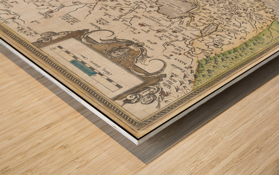 1584 Map of the Holy Land by Abraham Ortelius – Renaissance Map Depicting Biblical Sites Cities Rivers and Geography of Ancient Canaan and Judaea Reflecting European Scholarship of Sacred Geography in the 16th Century Wood print