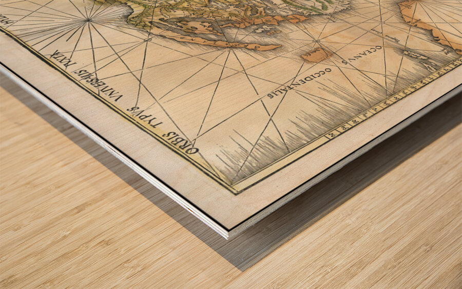 1513 Martin Waldseemuller World Map – Early Renaissance World Map Depicting Continents Oceans and Exploration Routes Based on Ptolemaic Geography Reflecting the European View of the Globe in the Early 16th Century Wood print