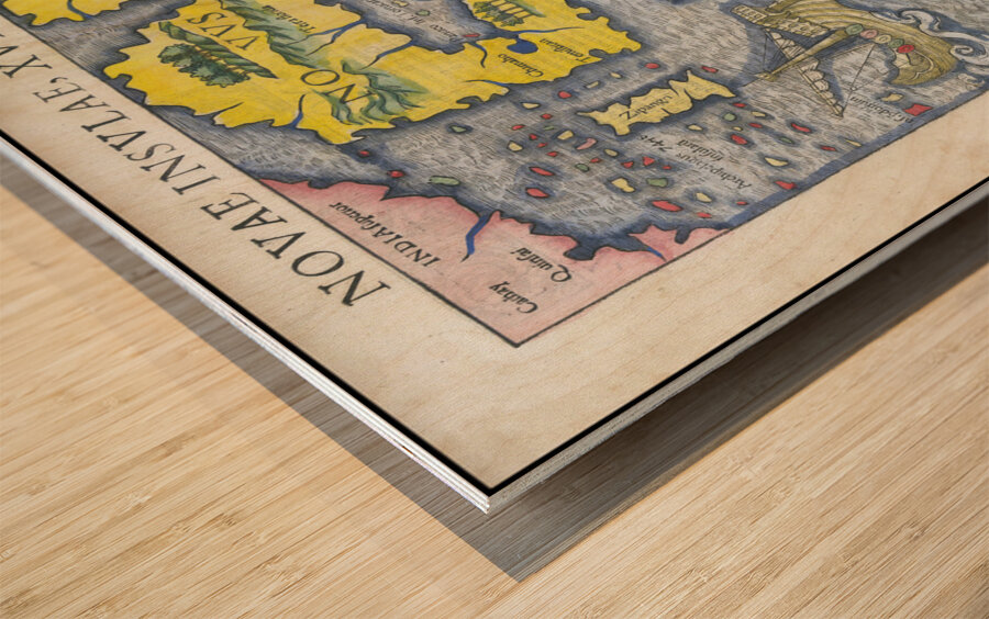 1540 Sebastian Munster Map of America – Renaissance Map Depicting North and South America Coastal Regions Rivers and Early European Knowledge of the New World Reflecting Cartography During the Age of Discovery Wood print