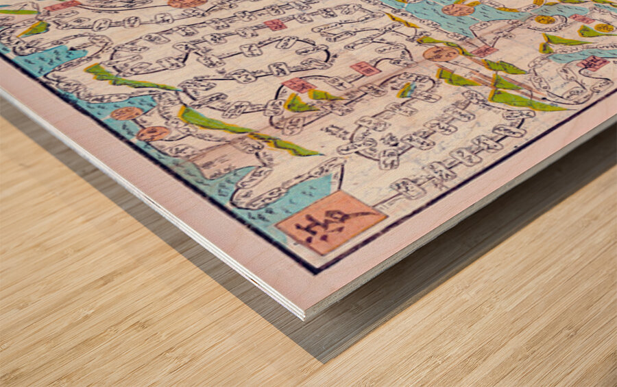 Pictorial Map of the Route of the Saigoku Kannon Buddhist Temple Pilgrimage – Detailed Illustrated Map Depicting Temples Sacred Sites Roads and Pilgrimage Pathways Across Japan Reflecting Religious and Cultural Geography Wood print