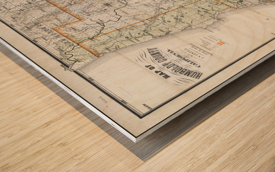 1909 Map of Humboldt County California – Early 20th-Century Regional Map Depicting Roads Settlements Rivers and Forest Areas Reflecting Logging Coastal Geography and Northern California’s Economic Development Wood print