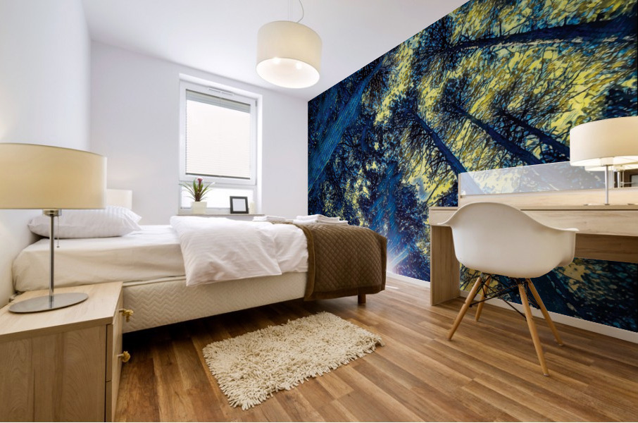 Sun through the pine trees Mural print