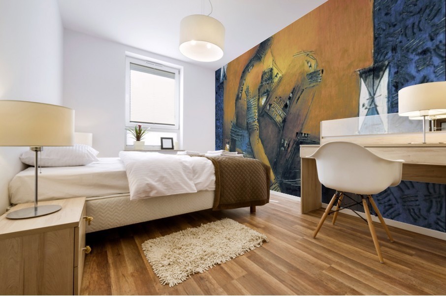 homme accroupi Mural print