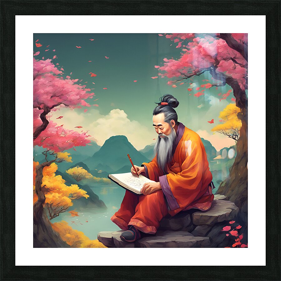 0 A Chinese philosopher sits and writes his color Picture Frame print