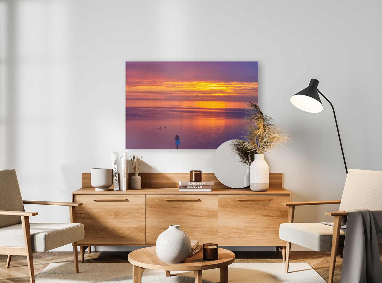 Two Herons Sunset Reproduction