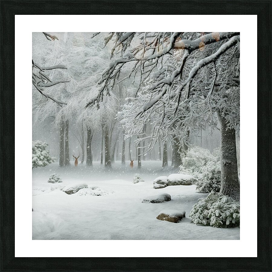 a serene and picturesque winter scene with a gent Picture Frame print