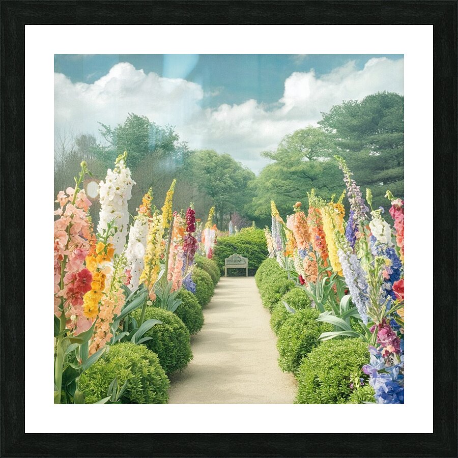 a soothing photograph of a tranquil garden filled Picture Frame print
