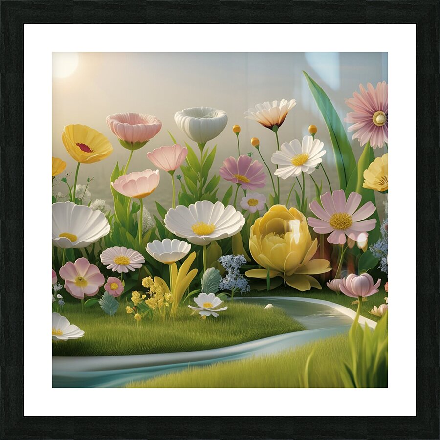 a serene and peaceful 3d landscape filled with va Picture Frame print