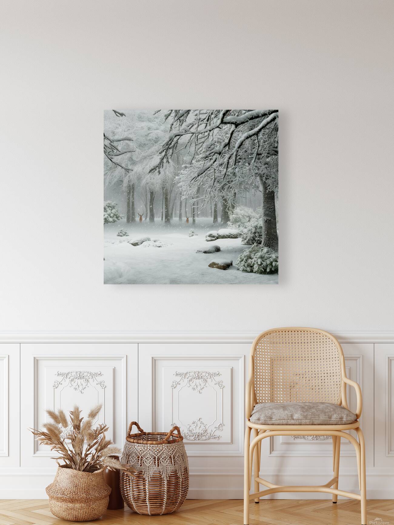 a serene and picturesque winter scene with a gent Reproduction