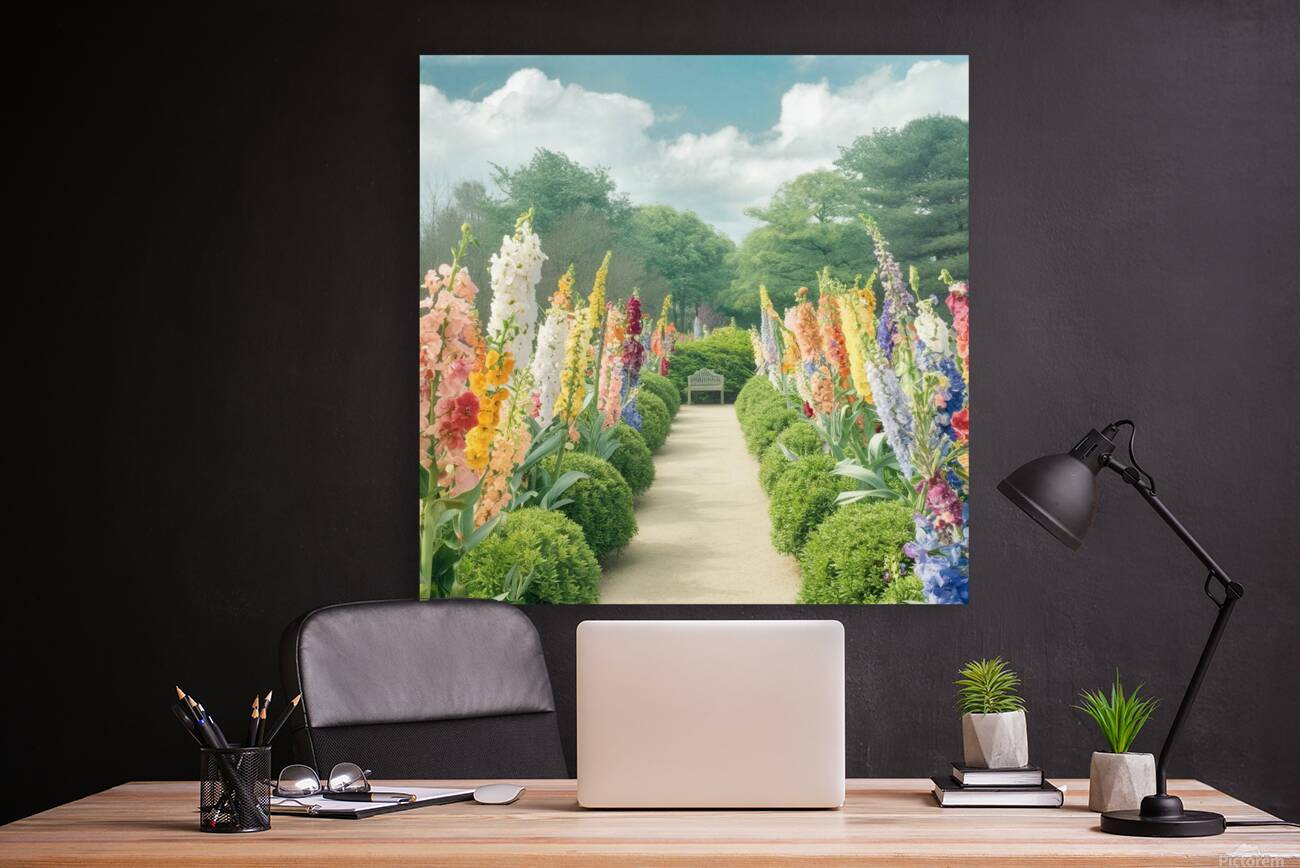 a soothing photograph of a tranquil garden filled Reproduction