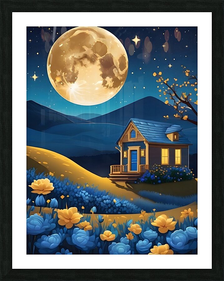 Moonlit Cottage Picture Frame print