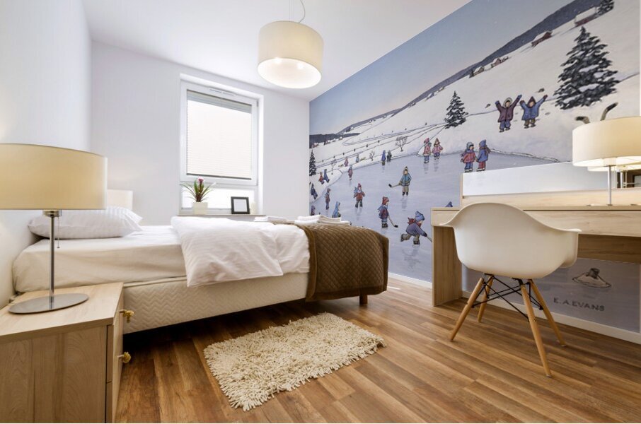 Pond Skating and Hockey Players  Mural print