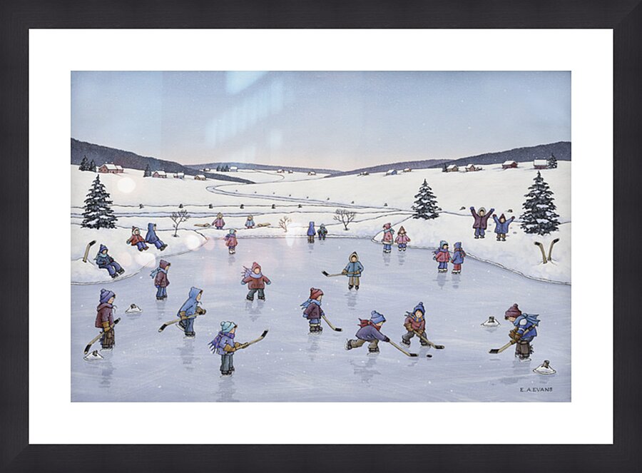 Pond Skating and Hockey Players  Picture Frame Printing