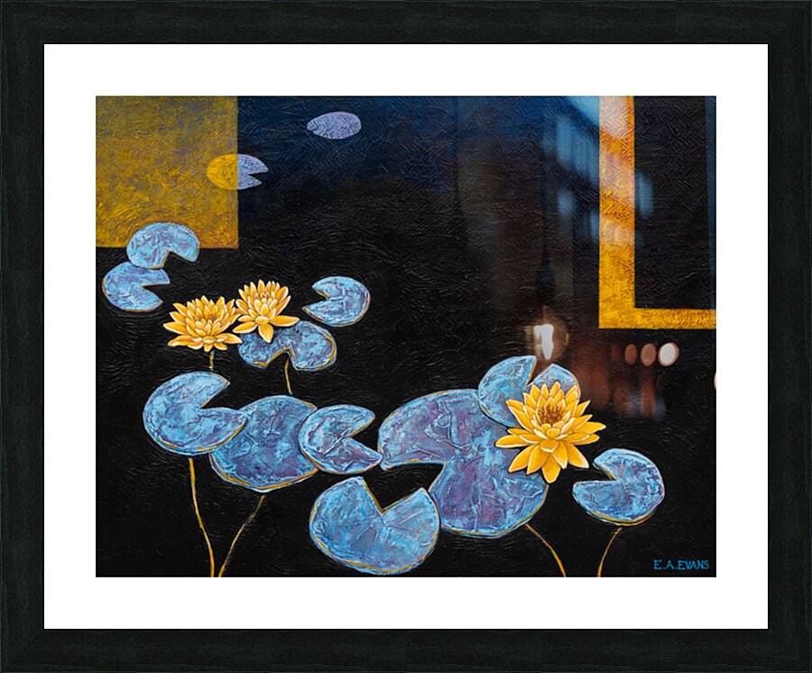 Blue Lilypads Yellow flowers  Picture Frame Printing