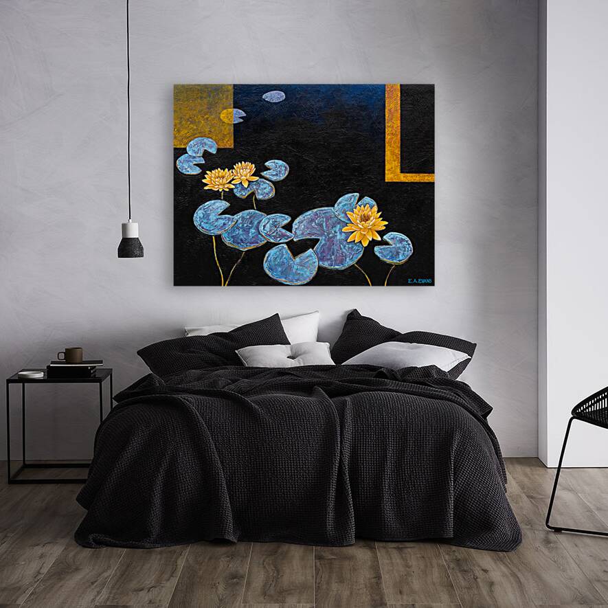 Blue Lilypads Yellow flowers  Reproduction