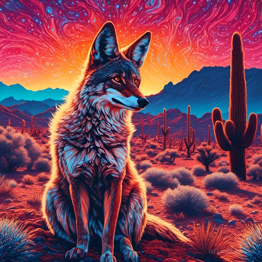 Psychedelic Hyperdetailed Coyote by LordPapp Wall Art