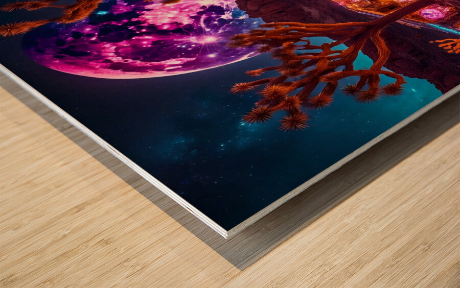 Neon Oasis Wood print