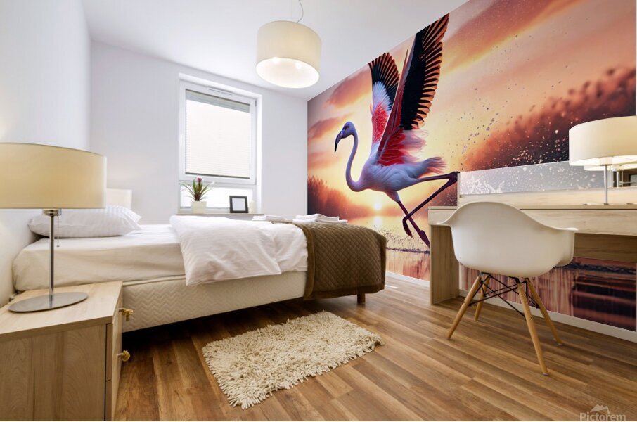 Flamant prenant son envol Mural print