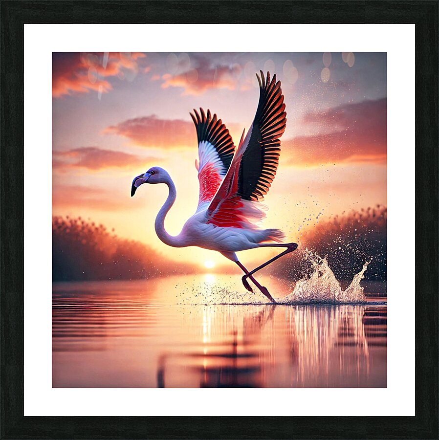 Flamant prenant son envol Picture Frame print