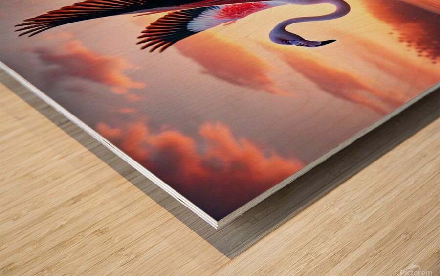 Flamant prenant son envol Wood print