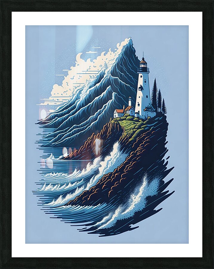 lighthouse sea waves Picture Frame print