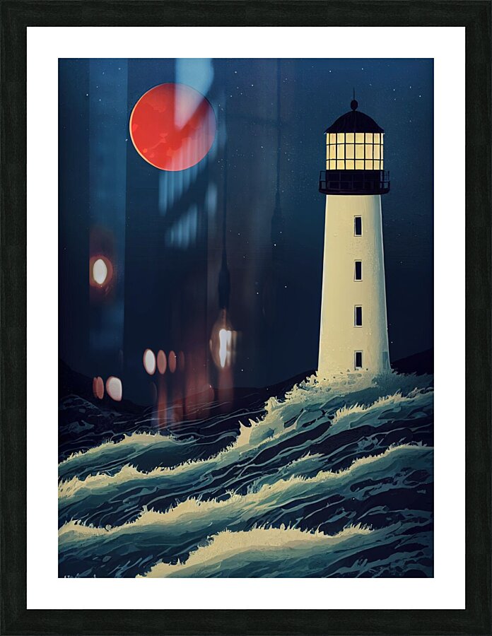 lighthouse lunar eclipse blood moon Picture Frame print