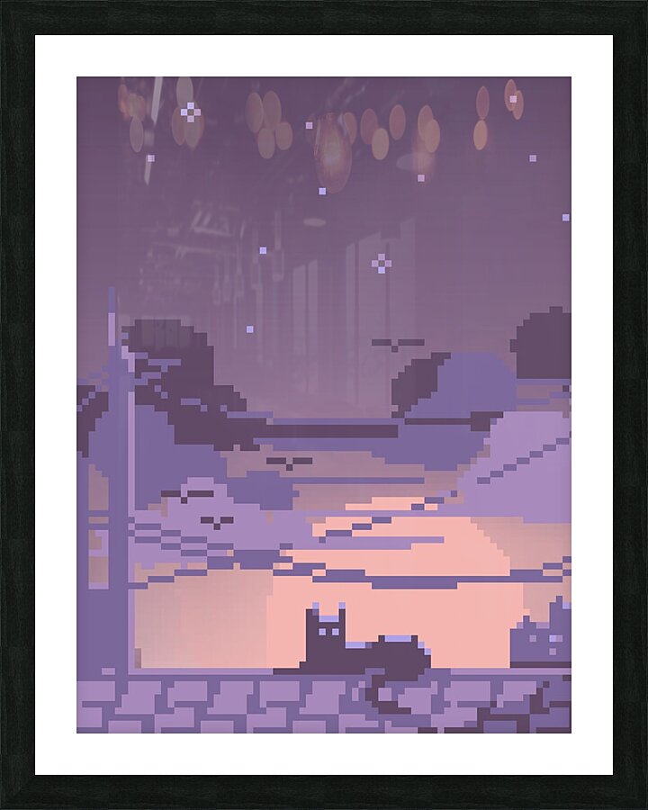 cat pixel art landscape Picture Frame print