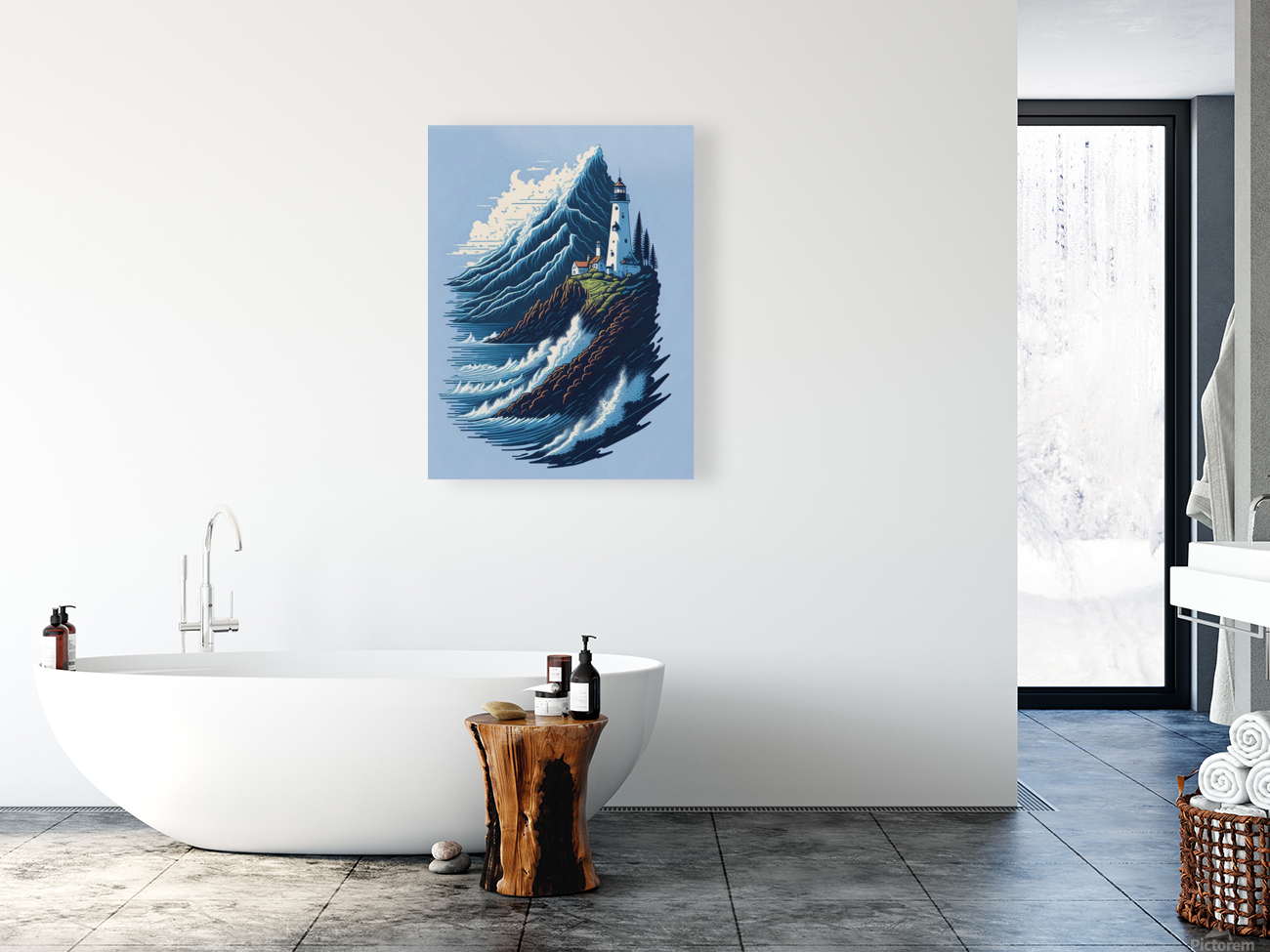 lighthouse sea waves Reproduction
