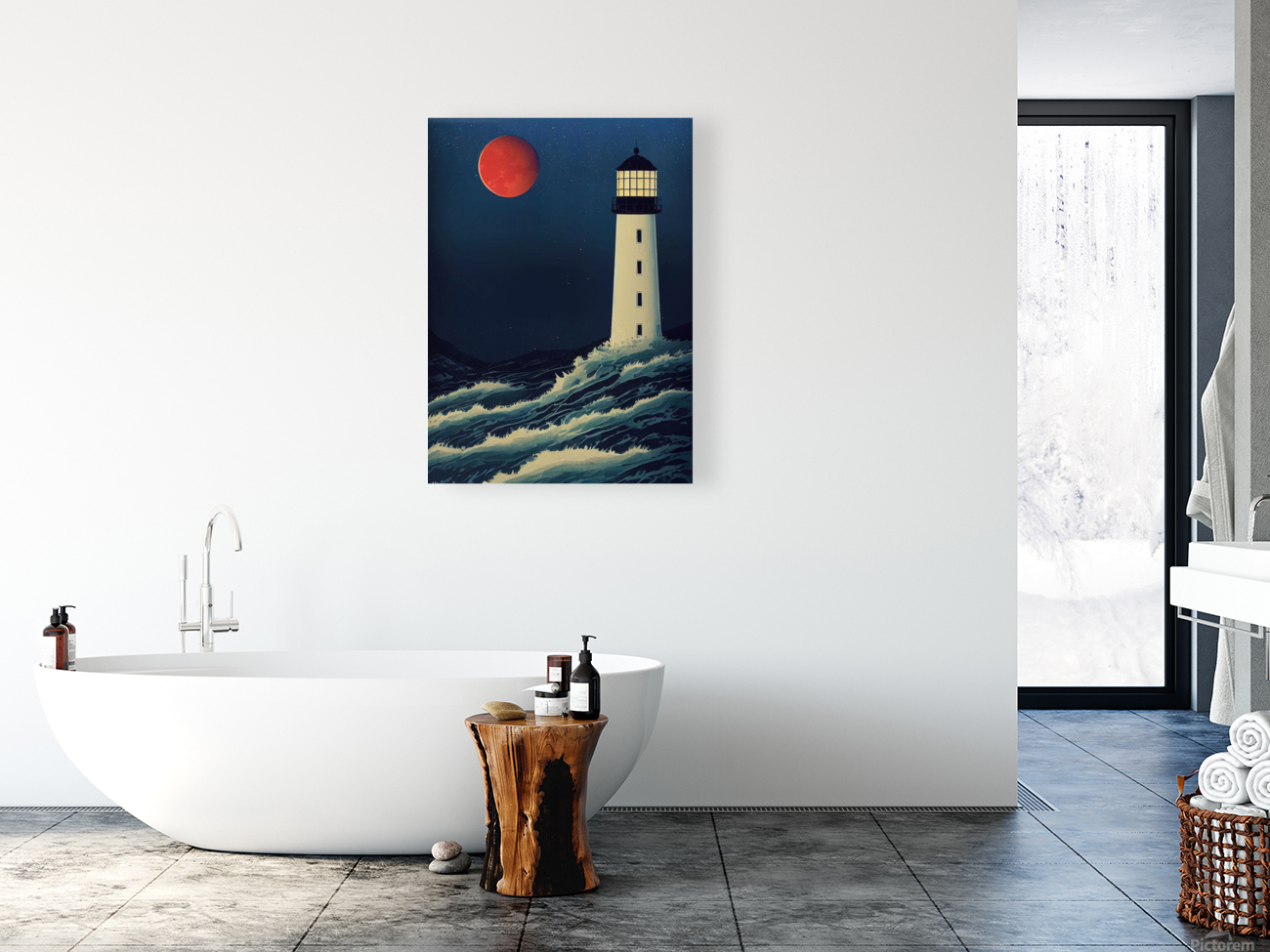 lighthouse lunar eclipse blood moon Reproduction