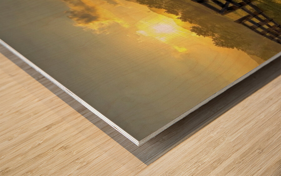 Sunrise Over The Farm Wood print