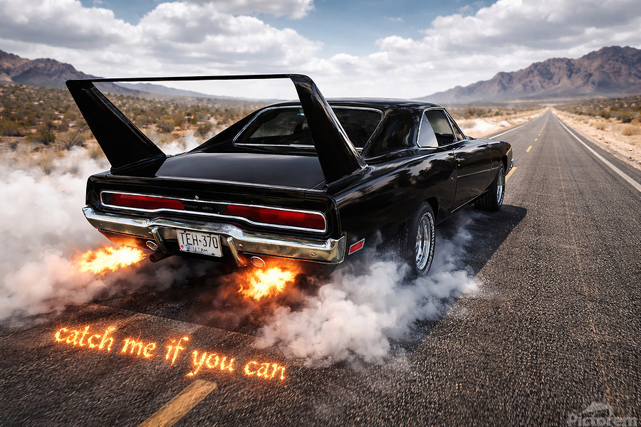 Smoke, fire, and raw horsepower erupt on an endless road—an unapologetic moment of speed, dominance, and open-road defiance.